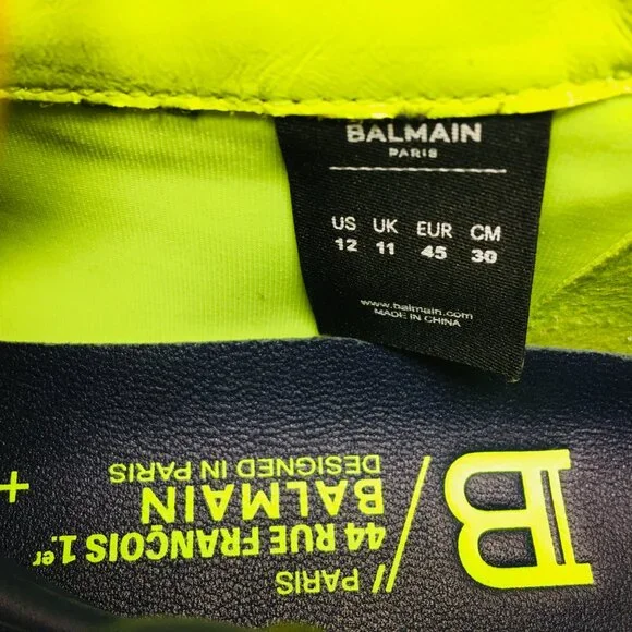 Balmain B Bold Low Top Suede/Leather Sneaker Bleu Marine/Fluorescent Yellow 12 M